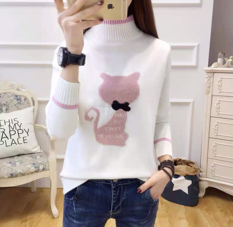 겨울 여성 캐시미어 캐주얼 풀오버 고양이 스웨터 이미지
