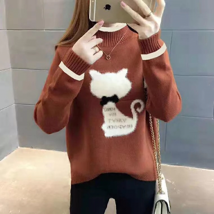 겨울 여성 캐시미어 캐주얼 풀오버 고양이 스웨터 이미지