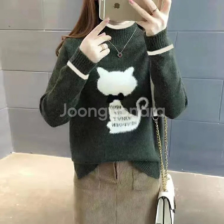 겨울 여성 캐시미어 캐주얼 풀오버 고양이 스웨터--6