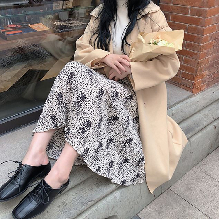 유니크한 패턴 밴딩 주름 롱 스커트--3