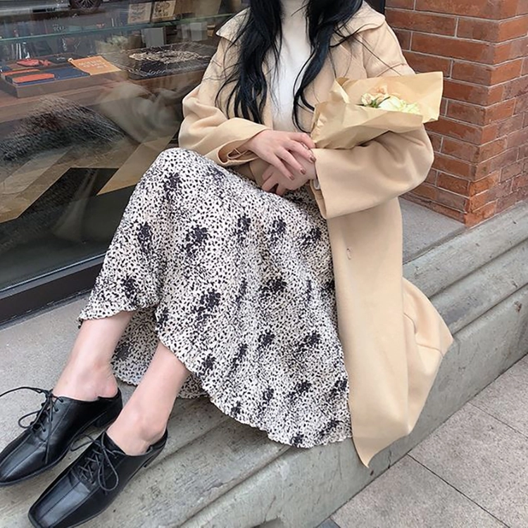 유니크한 패턴 밴딩 주름 롱 스커트 이미지