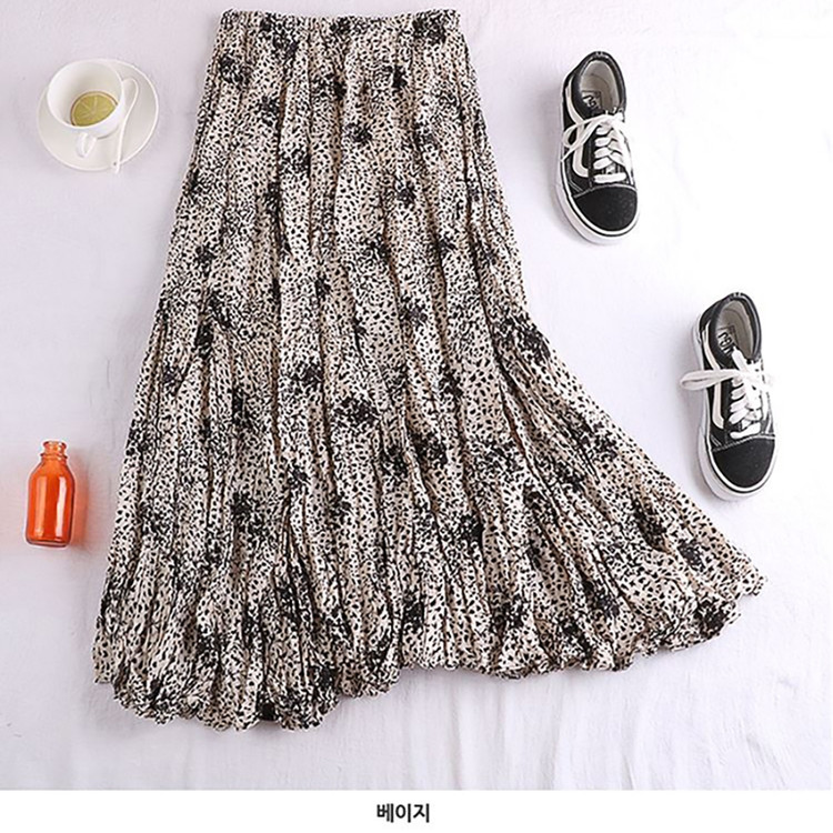 유니크한 패턴 밴딩 주름 롱 스커트--7