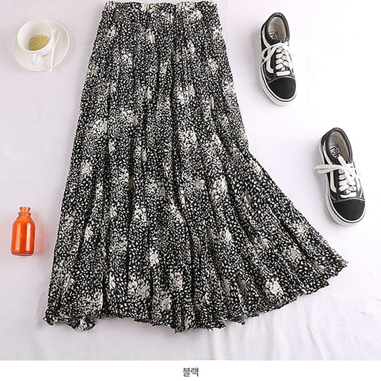 유니크한 패턴 밴딩 주름 롱 스커트--8