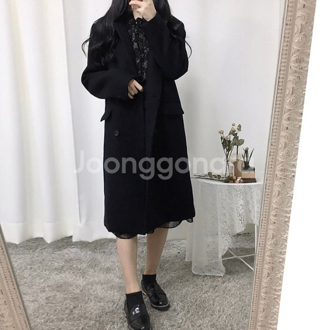 블랙 울 90% 롱코트--1