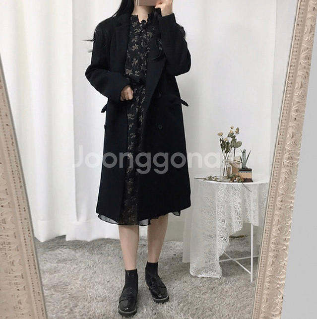 블랙 울 90% 롱코트--2