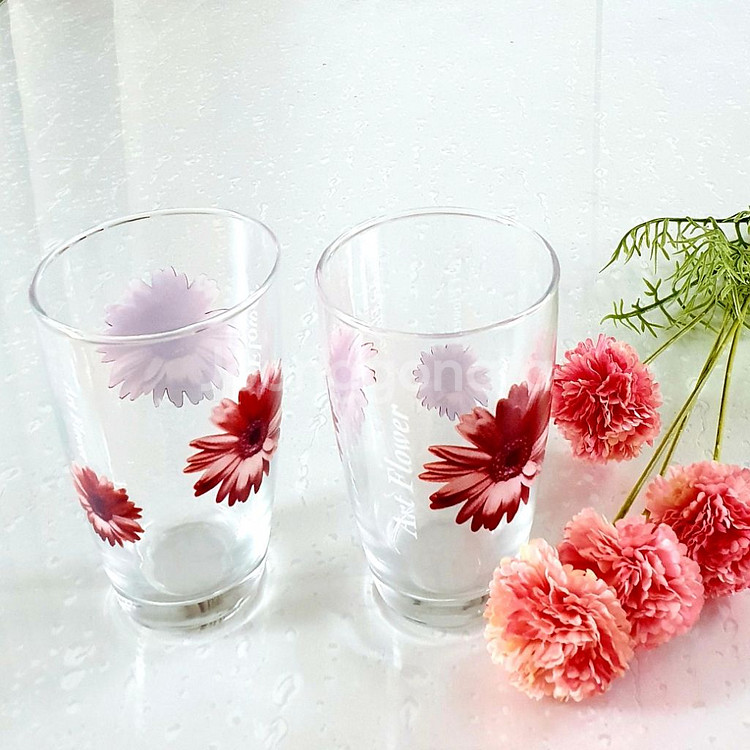 홈카페유리컵 빈티지컵 레트로컵 꽃그림유리컵 예쁜컵--2