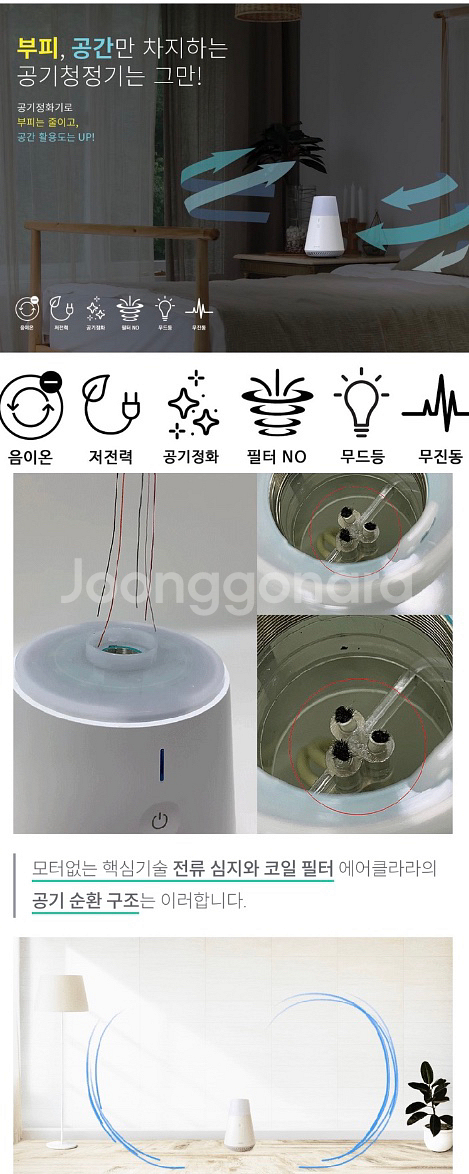 미니 공기청정기 (무소음, 필터필요없는)--2