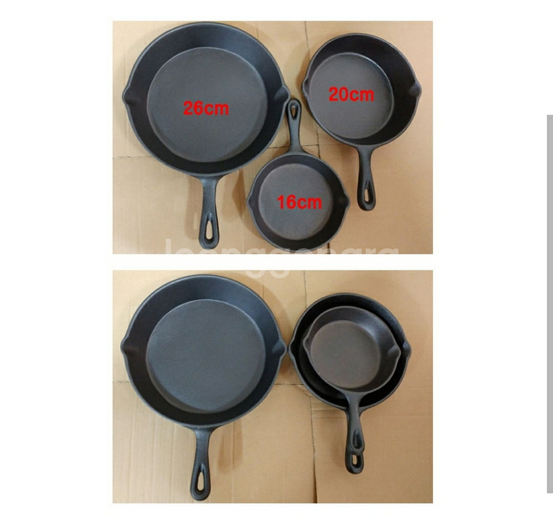 캠핑용 통주물(무쇠)후라이팬3종세트+수납가방ㅡ직거래가능--1