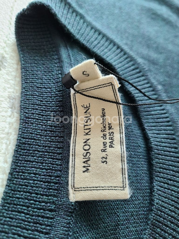 메종키츠네 W 메리노스 폭스 헤드 패치 니트 블루그린--3