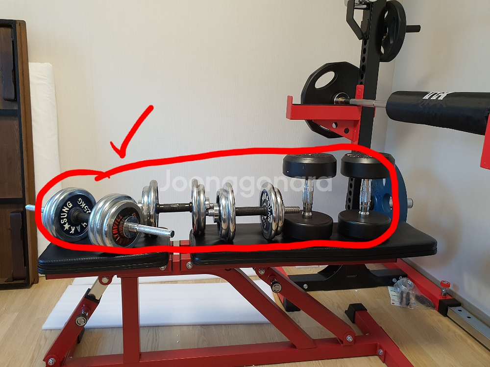 헬스기구 세트(스쿼트렉, 각도조절 벤치, 덤벨바벨 등)--4