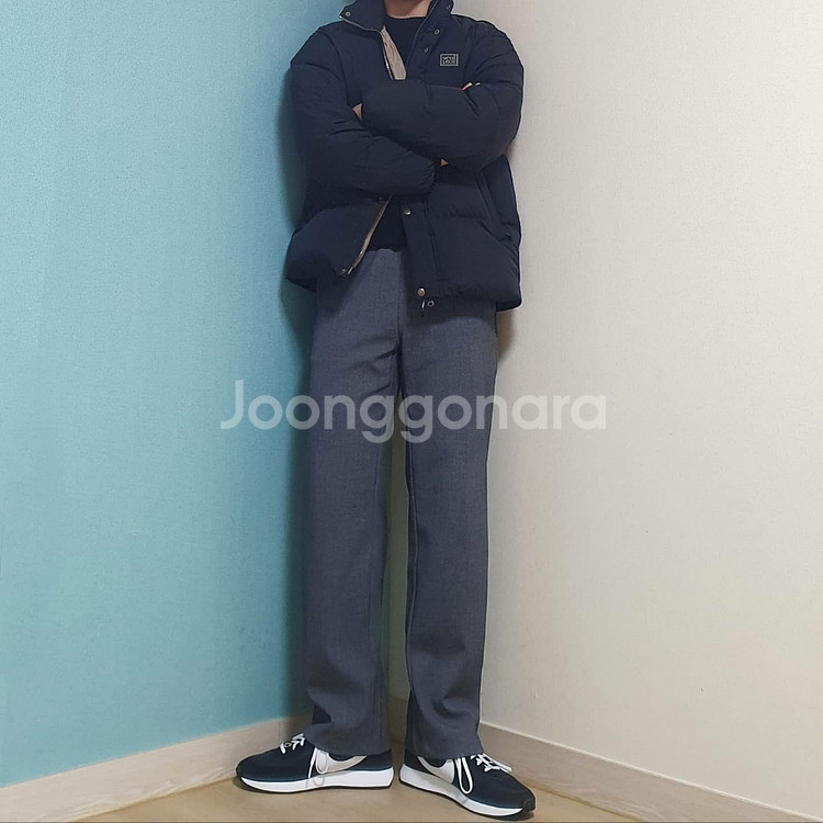 남자 기모 그레이 와이드 슬랙스--3