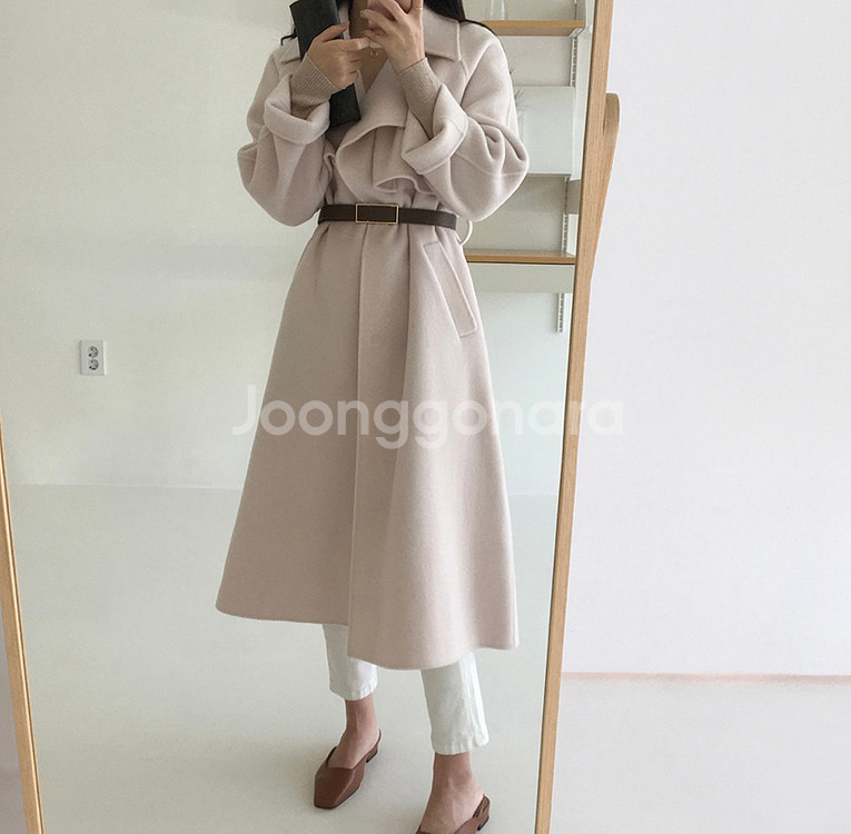 소녀레시피 플라운스 코트 브라운 핸드메이드코트 울코트--2