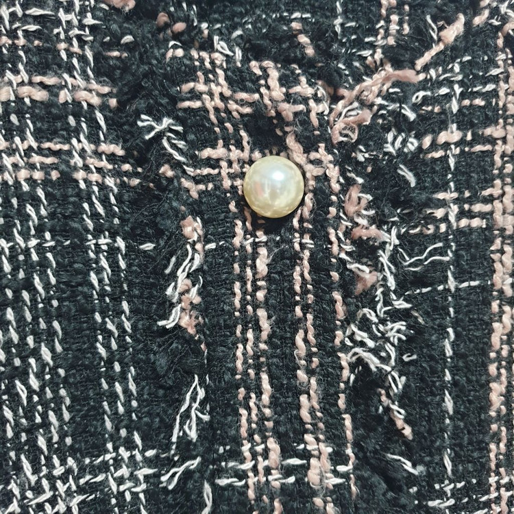 진주 버튼 트위드 자켓 핑크 체크--1