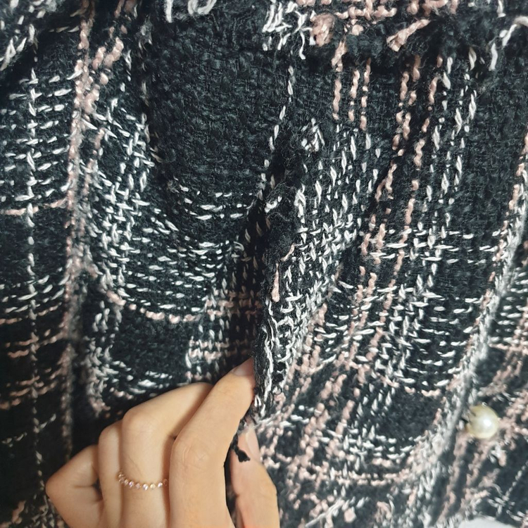 진주 버튼 트위드 자켓 핑크 체크--3