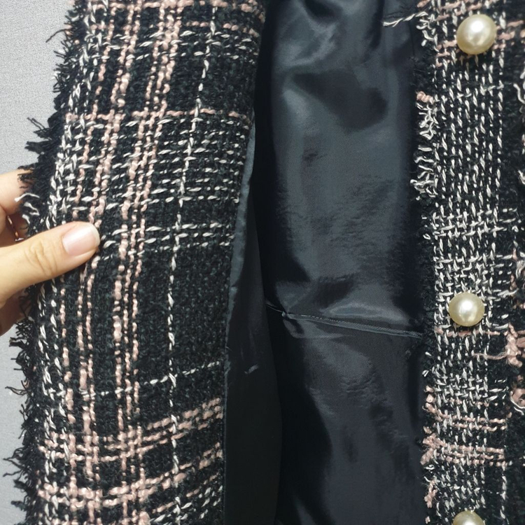 진주 버튼 트위드 자켓 핑크 체크--4