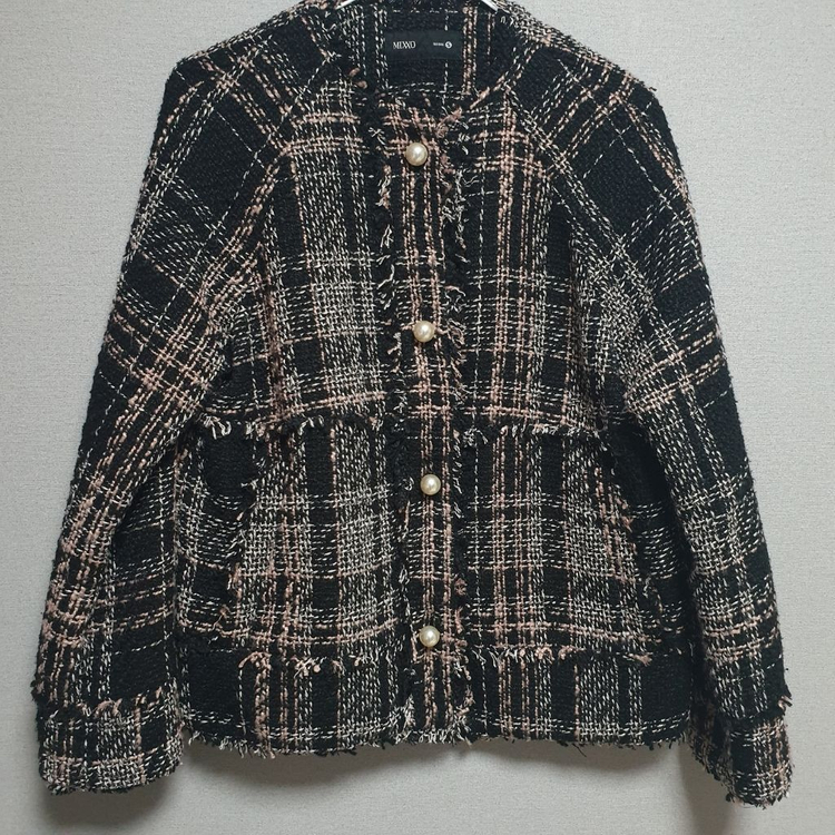 진주 버튼 트위드 자켓 핑크 체크--6