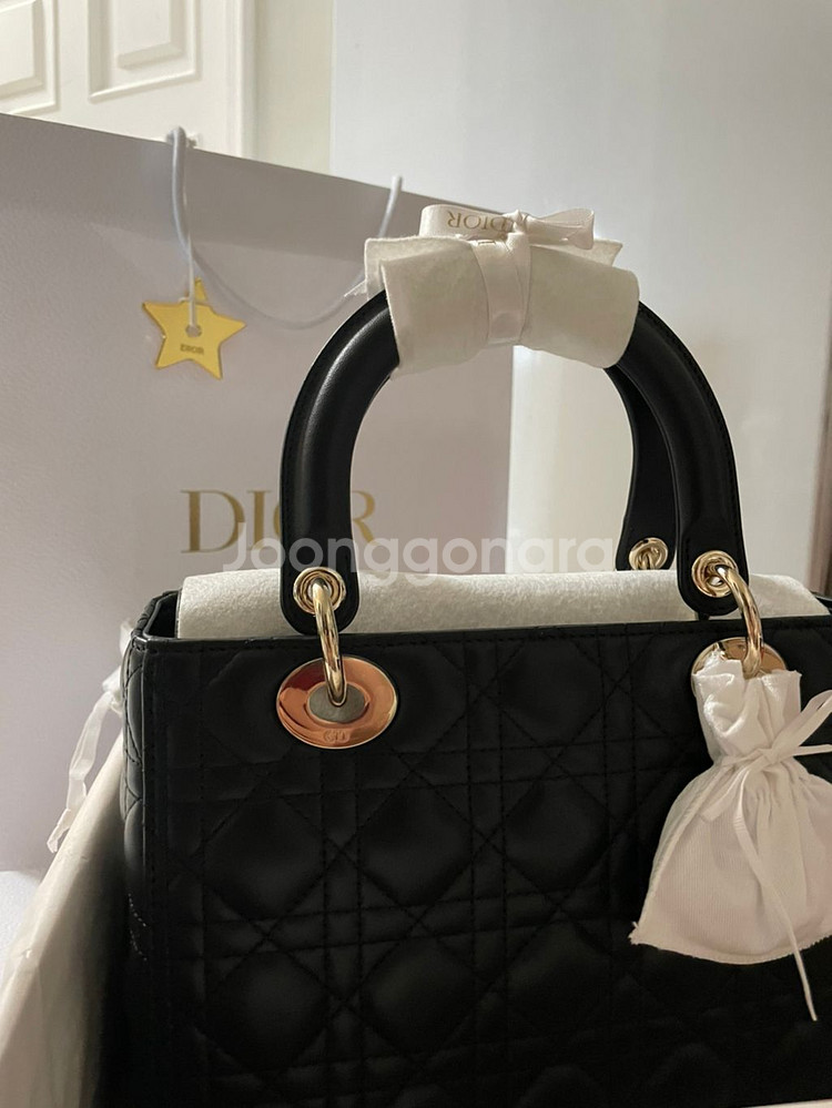 디올 레이디백 미디움 블랙 (에나멜참) 새상품--2