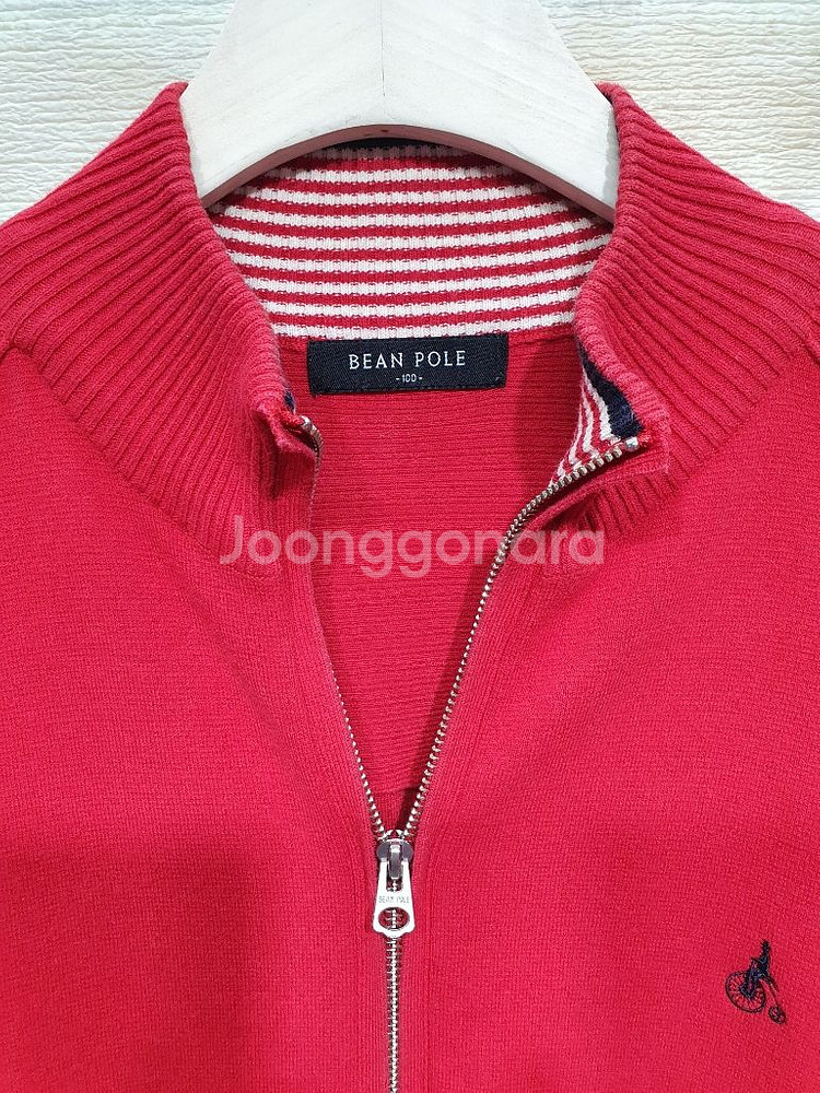 빈폴 정품 스트라이프 배색 코튼 반넥 니트 집업 100--1