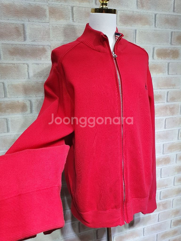 빈폴 정품 스트라이프 배색 코튼 반넥 니트 집업 100--0