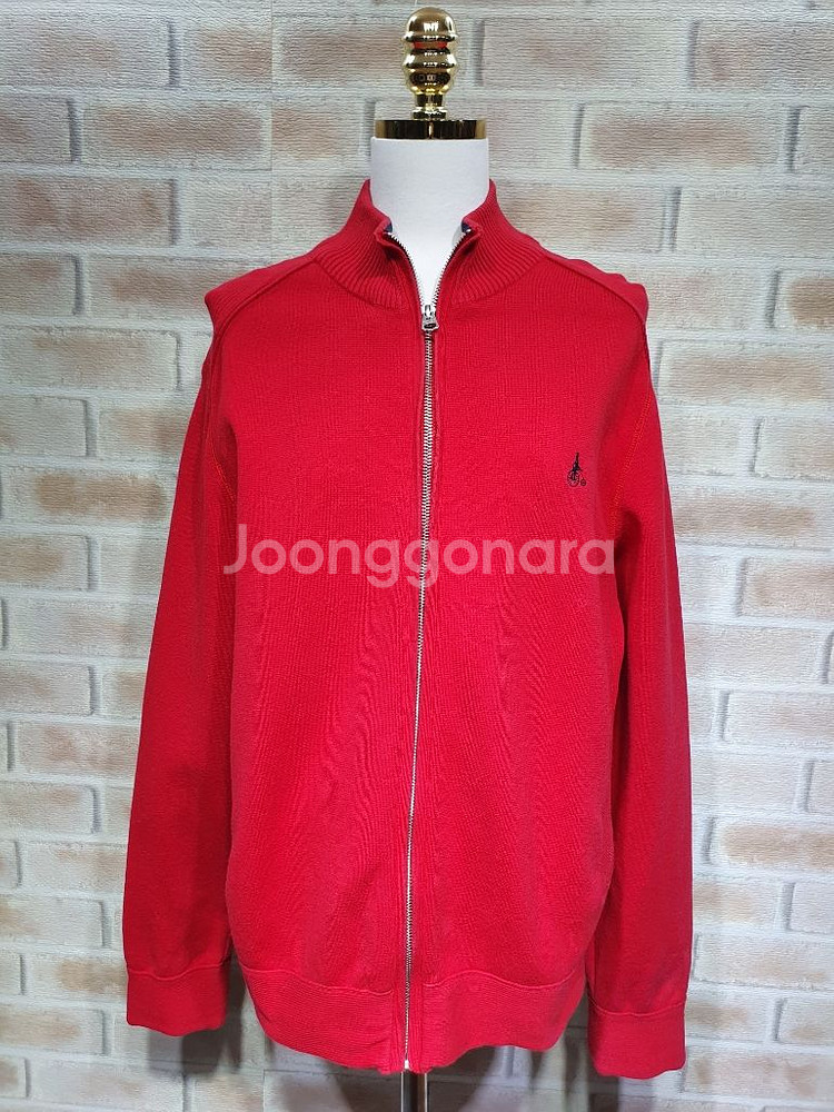 빈폴 정품 스트라이프 배색 코튼 반넥 니트 집업 100--5