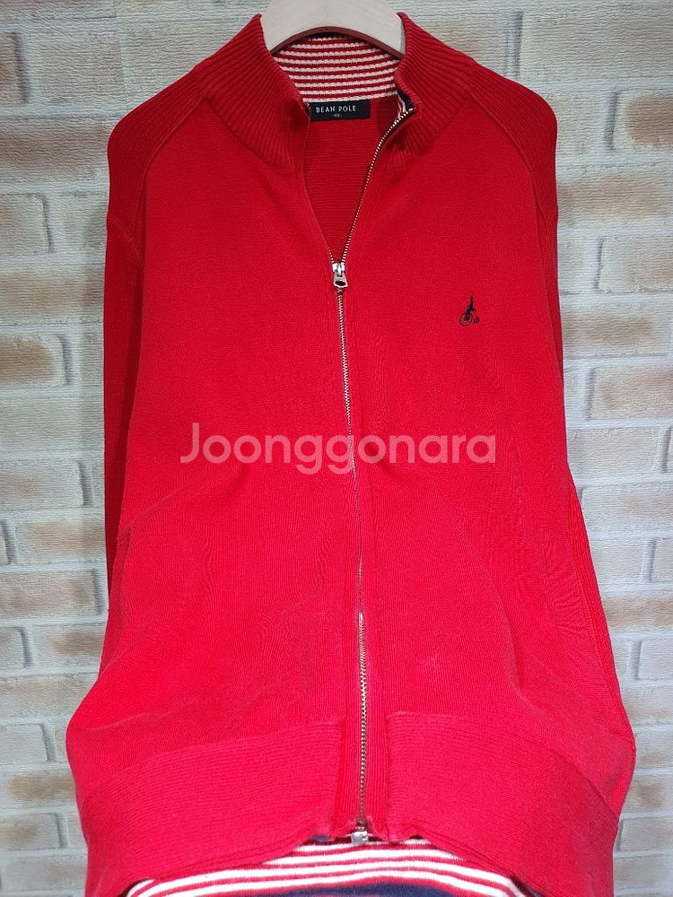 빈폴 정품 스트라이프 배색 코튼 반넥 니트 집업 100--2