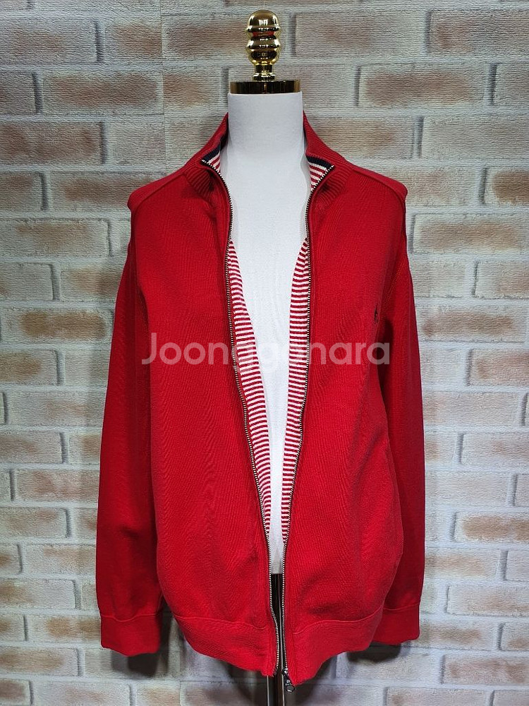 빈폴 정품 스트라이프 배색 코튼 반넥 니트 집업 100--3