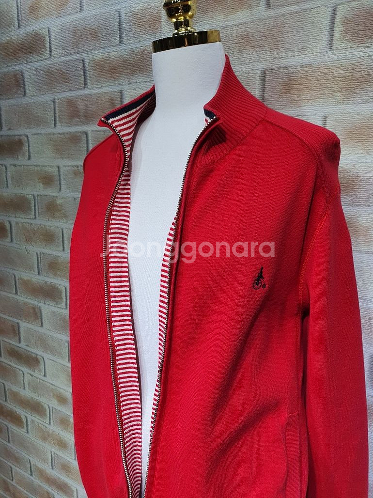 빈폴 정품 스트라이프 배색 코튼 반넥 니트 집업 100--4