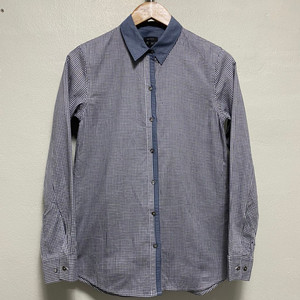 띠어리 배색 디자인 체크 셔츠