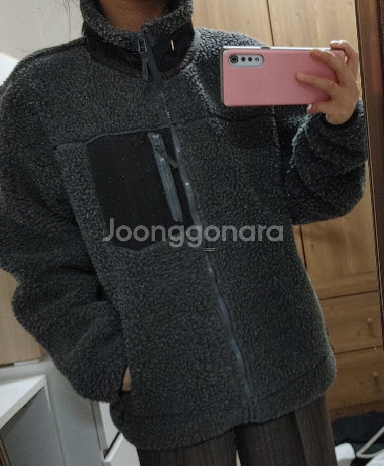 먹색 양털 후리스 집업 오버핏--1