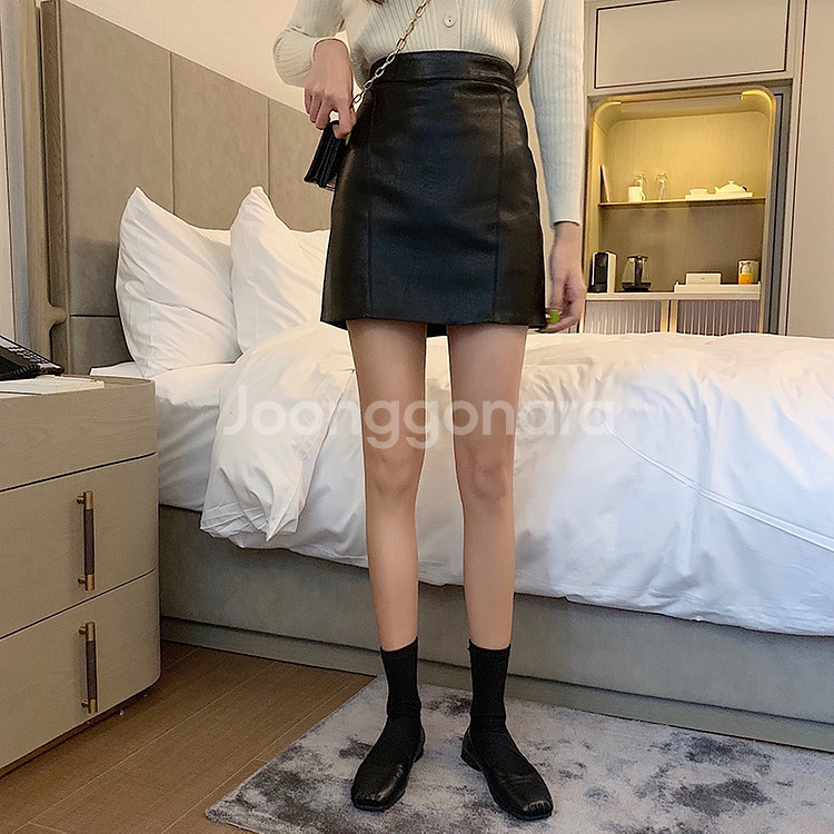 새옷) 레더 미니 스커트--3