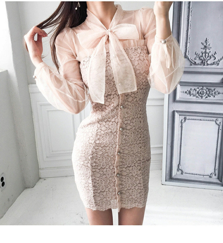 쉬폰 시스루 레이스 하객 원피스--3