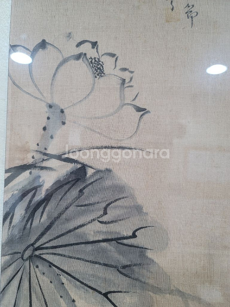 삼베에 그린 연꽃 고화 그링--3