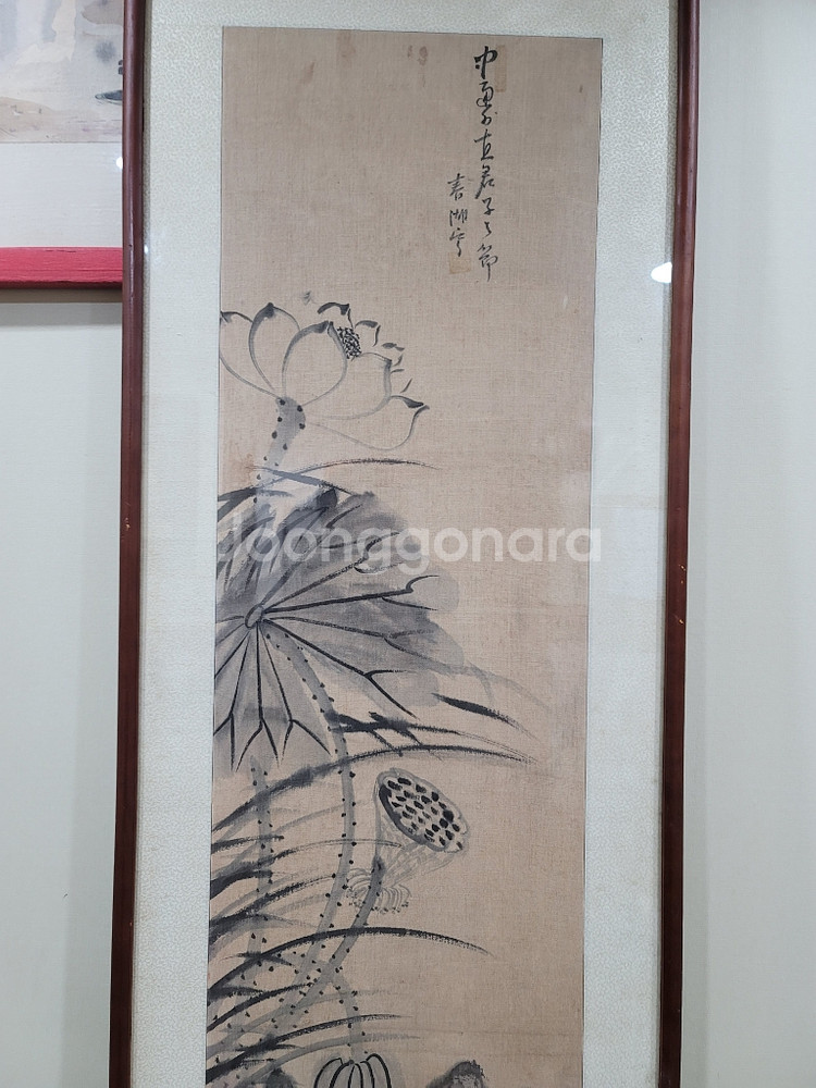 삼베에 그린 연꽃 고화 그링--6