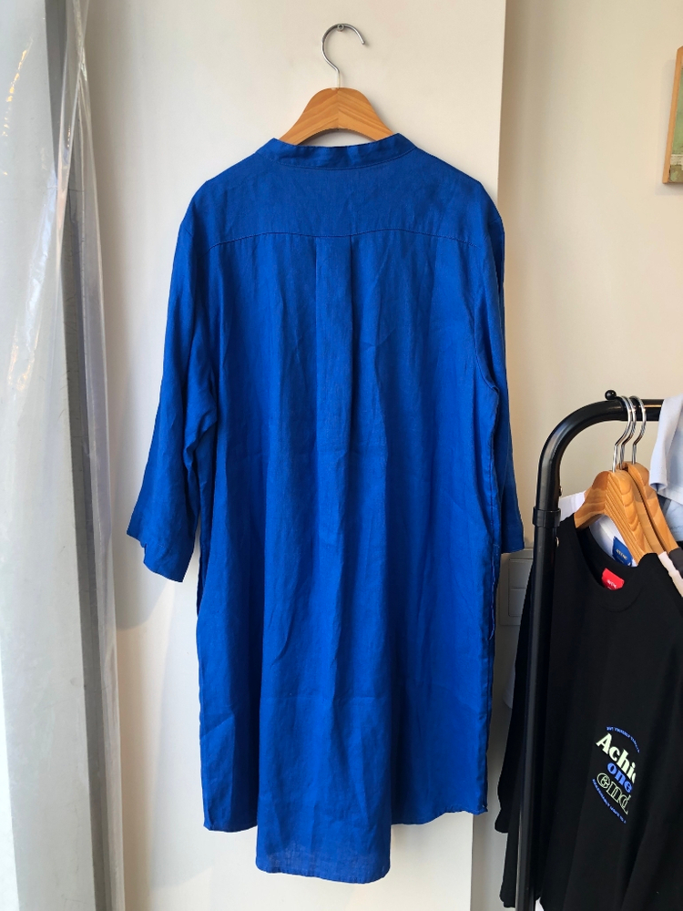 새상품 린넨 롱 셔츠 원피스 블루 휴가 바다--2