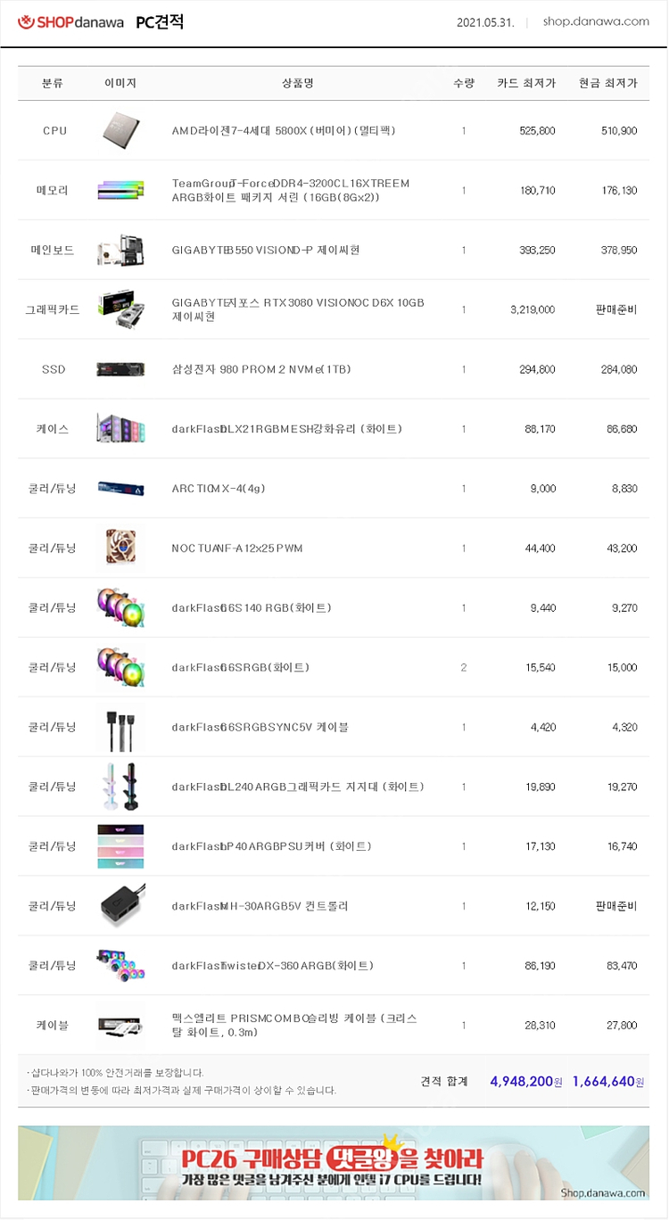 5800x rtx 3080 데스크탑 본체 팝니다. 급처--1