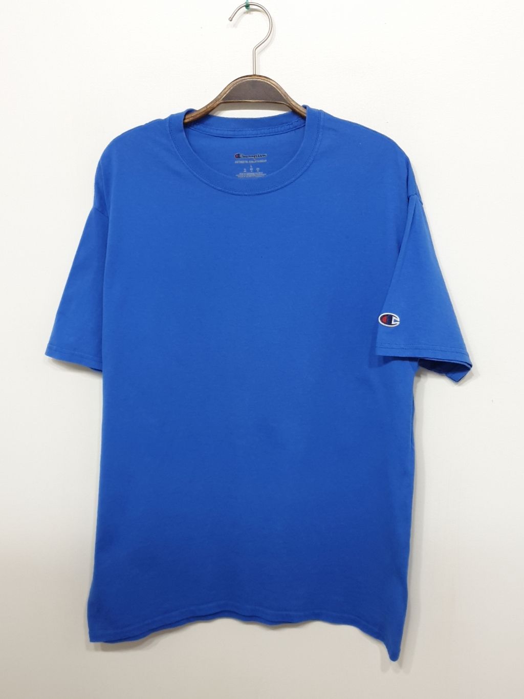 (M) 챔피온 반팔티 블루 무지 면티셔츠 라운드