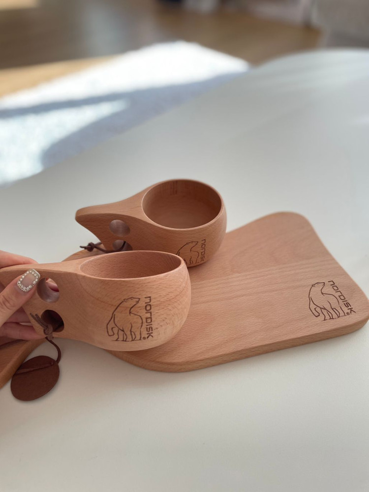 노르디스크 우드 도마&컵세트--1
