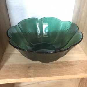 진초록색 유리공예 일본 유리 그릇 30센티 대형.