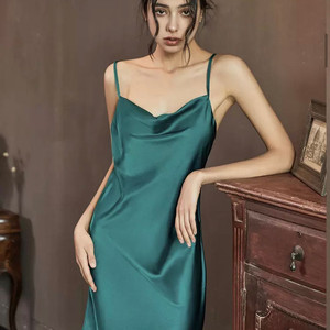 고급 실크 슬립 드레스 원피스 청록색, 하늘색 세트
