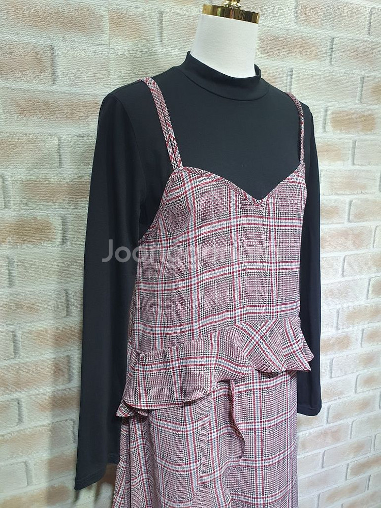 쥬시쥬디 정품 새것수준 체크 프릴 뷔스티에 원피스 55--1