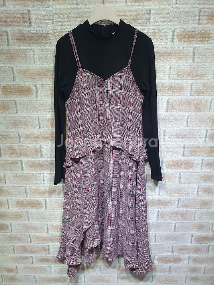 쥬시쥬디 정품 새것수준 체크 프릴 뷔스티에 원피스 55--3