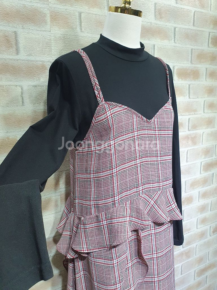 쥬시쥬디 정품 새것수준 체크 프릴 뷔스티에 원피스 55--2