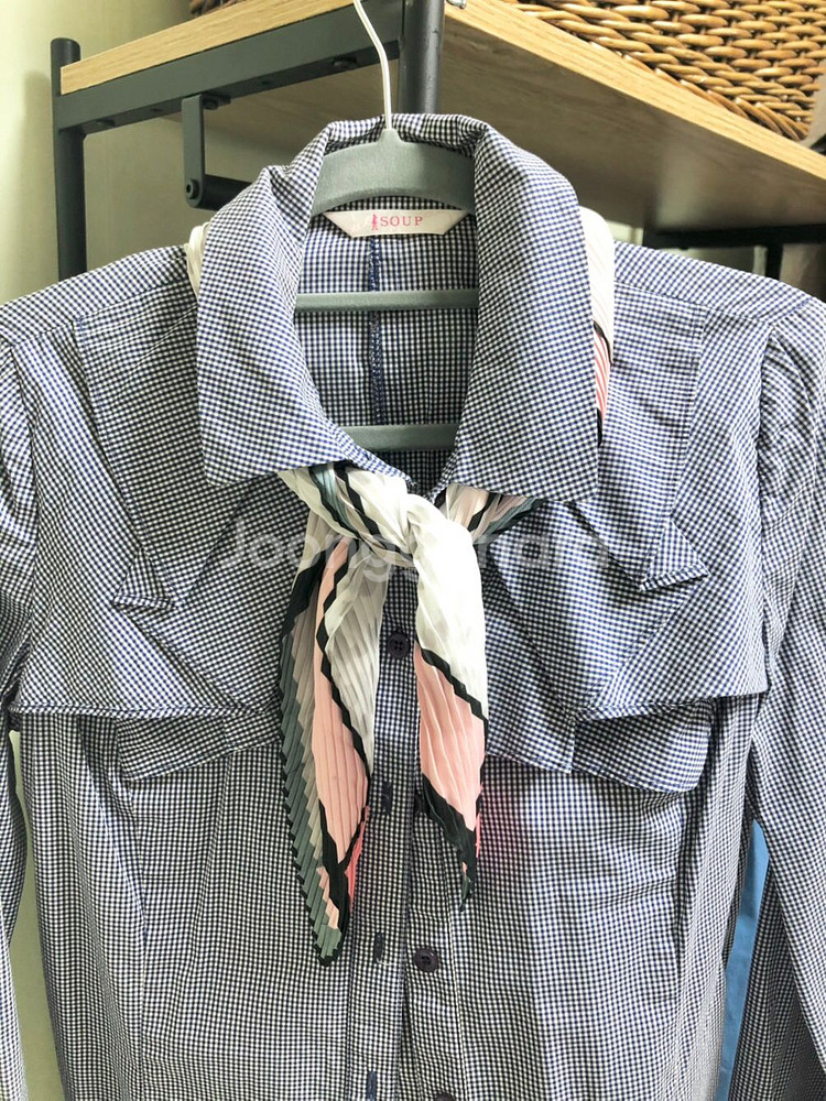 SOUP 러플 장식 잔체크 블라우스 55/새거수준--2