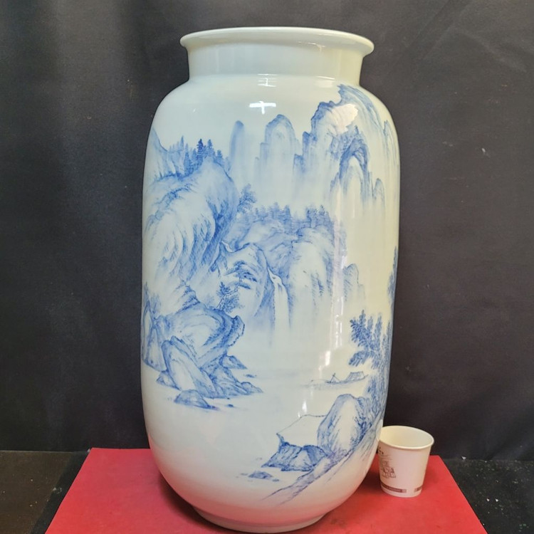 청수요 백자 청화 산수문 광구호 도자기 이미지