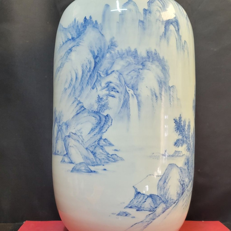 청수요 백자 청화 산수문 광구호 도자기 이미지