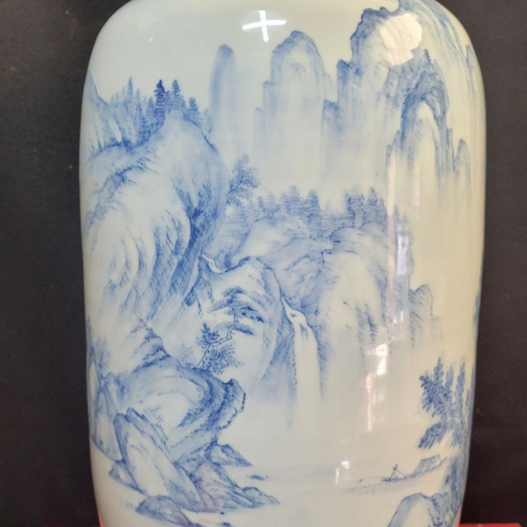청수요 백자 청화 산수문 광구호 도자기 이미지