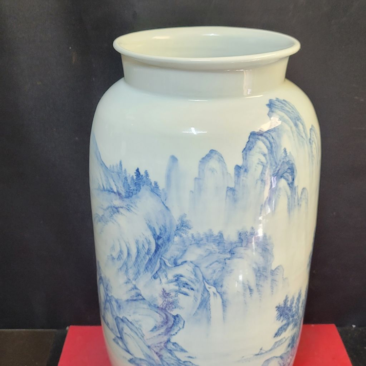 청수요 백자 청화 산수문 광구호 도자기 이미지