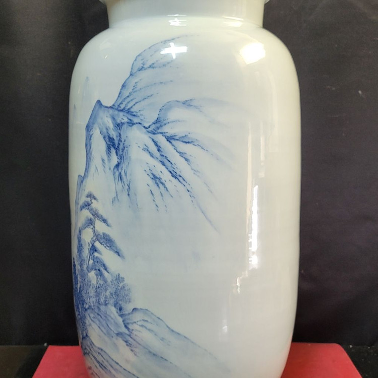 청수요 백자 청화 산수문 광구호 도자기 이미지