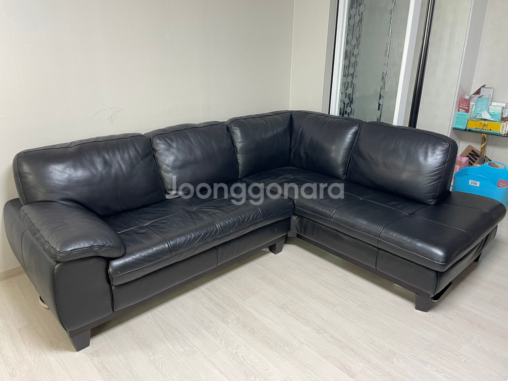 스칸디나비안 디자인 L자 블랙 가죽 쇼파