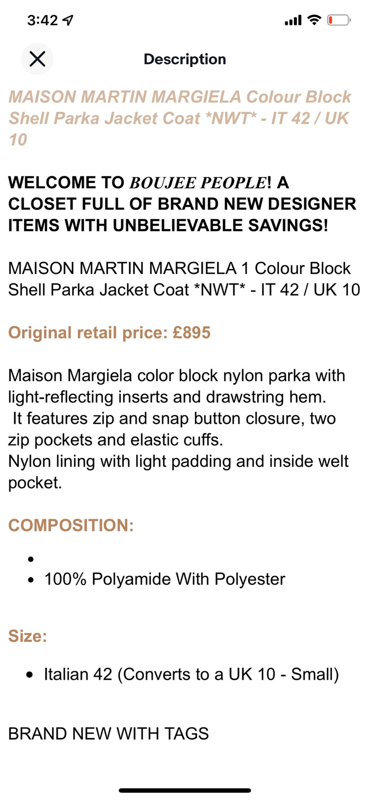 메종 마르지엘라 컬러 블록 경량 파카 42--9